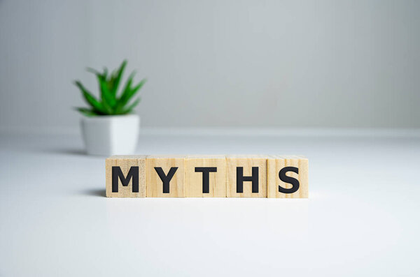 Myths word on wooden cubes. Myths concept.