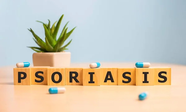 Psoriasis Palabra Escrita Cubo Madera Concepto Médico —  Fotos de Stock