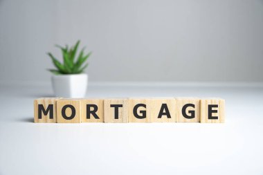 Morgage kelimesi yapı taşları ve finans konseptiyle yapıldı