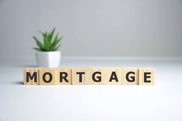 Mortgage Λέξη Γίνεται Δομικά Στοιχεία Έννοια Της Χρηματοδότησης — Φωτογραφία Αρχείου