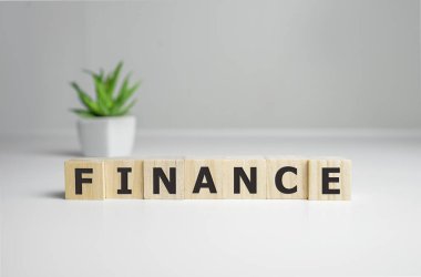Tahta blok üzerine yazılmış finans sözcüğü, iş kavramı