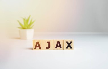ajax - beyaz arkaplan, yazılım, internet kategorileri, ahşap küpler üzerinde harfler ve sözcükler içeren küp