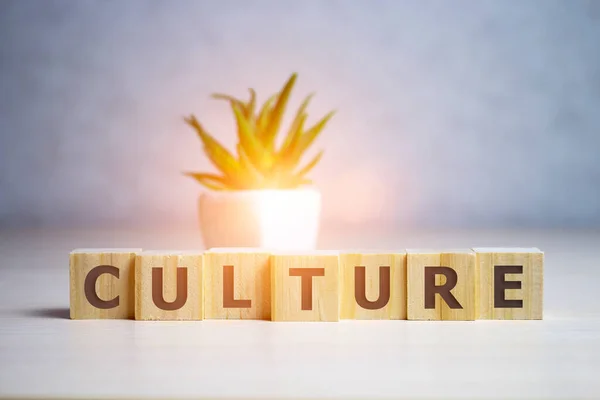 Mot Culture Écrit Dans Cube Bois Sur Table Bureau — Photo