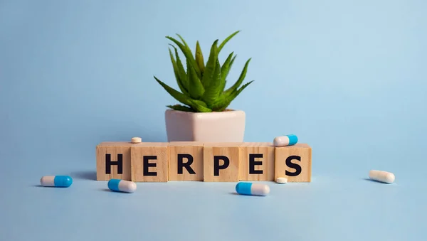 Слово Herpes Зроблене Будівельних Блоків Таблетками — стокове фото