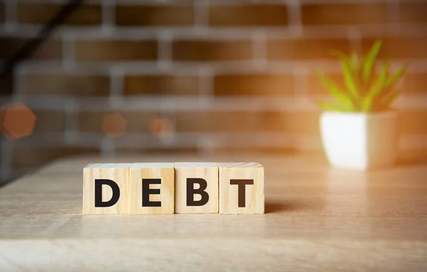 Debt Λέξη Γίνεται Δομικά Στοιχεία Τούβλο — Φωτογραφία Αρχείου