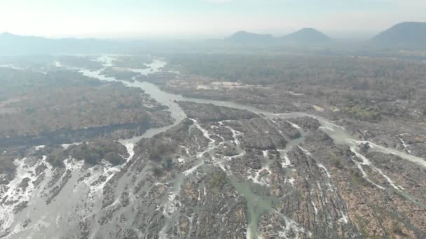 Przelot Nad Don Det 4000 Wyspami Mekong River Laosie — Wideo stockowe