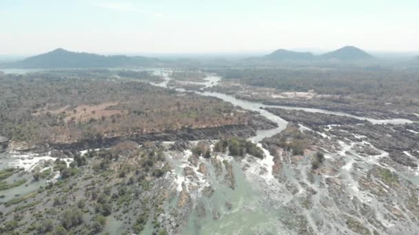 Terbang Atas Don Det Dan 4000 Pulau Sungai Mekong Laos — Stok Video