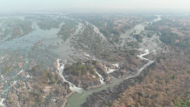 Przelot Nad Don Det 4000 Wyspami Mekong River Laosie — Wideo stockowe