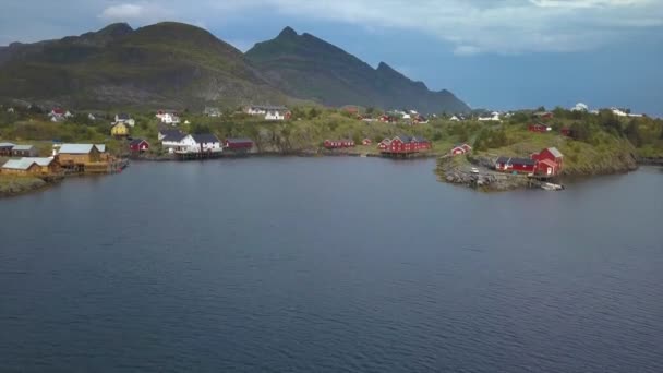 Vista Aérea Pequena Aldeia Noruega Sorvagen — Vídeo de Stock