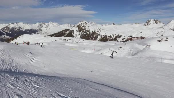 Aerial View People Skiing — Stock Video