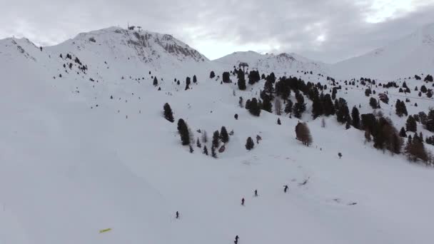 Luchtfoto Van Skiërs — Stockvideo