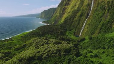 Kauai, Laupahoehoe Nui, Hawaii 'nin kuzey kıyısındaki güzel şelale manzarası.