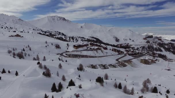 Uitzicht Vanuit Lucht Het Skigebied Plagne — Stockvideo