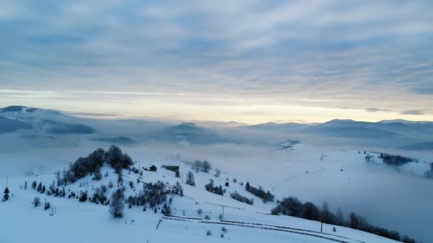 Letecký Výhled Východ Slunce Zimní Hora — Stock video