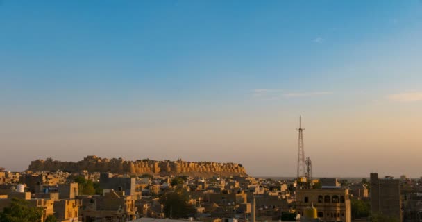 Jaisalmer Városkép Időeltolódás Sivatagi Várost Uraló Fenséges Erőd Rajasthan India — Stock videók