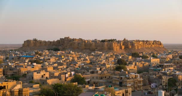 Jaisalmer Cityscape Time Lapse Majestoso Forte Dominando Cidade Deserto Rajasthan — Vídeo de Stock