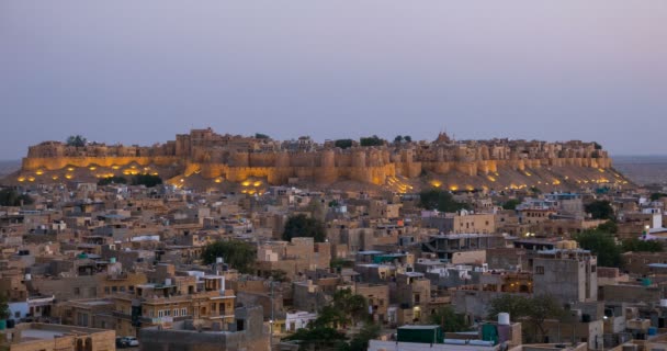 Cidade Jaisalmer Lapso Tempo Majestoso Forte Dominando Cidade Deserto Rajastão — Vídeo de Stock