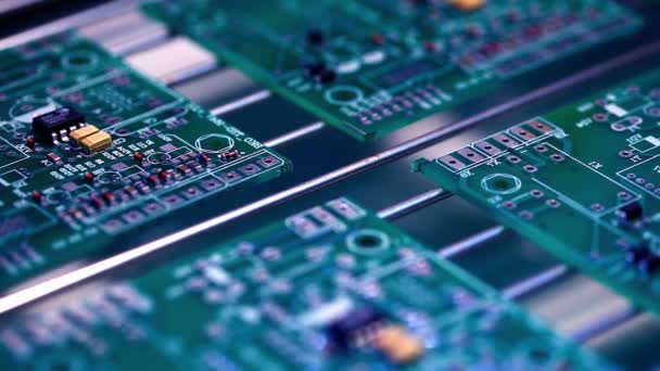 Surface Mount Technology Machine Places Elements Circuit Boards Dalam Bahasa — Stok Video
