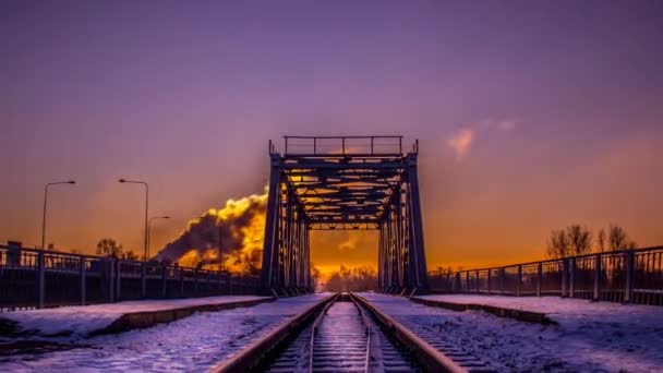 Zeitraffer Ansicht Der Eisenbahnbrücke Über Den Fluss — Stockvideo