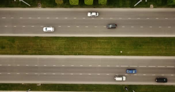 Top Aerial View Freeway Busy City Road Traffic Jam Highway — Stock Video