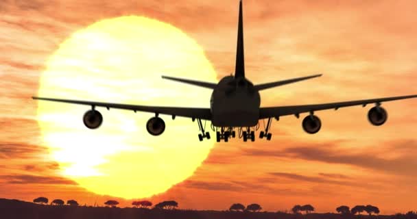 Vídeo Aterrissagem Avião Silhouette — Vídeo de Stock