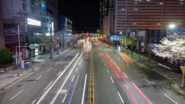 Timelapse Illuminato Busan Street Con Edifici Moderni — Video Stock
