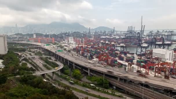 Timelapse Wide Overpass Hong Kong Drumuri Trafic Intens — Videoclip de stoc