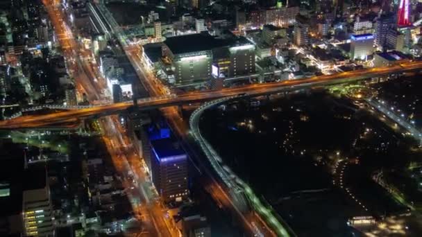 Osaka City Highways Luces Nocturnas Tráfico Timelapse — Vídeo de stock