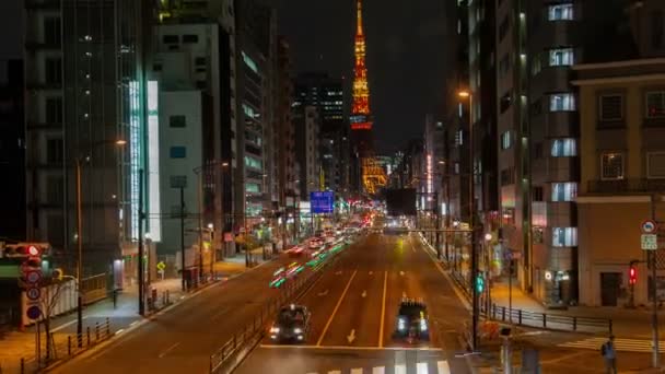 Timelapse Tokio Night Road Traffic Żółtym Oświetleniem — Wideo stockowe