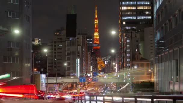 Tokyo Cityscape Night Road Traffic Highrise Tower — Stock Video