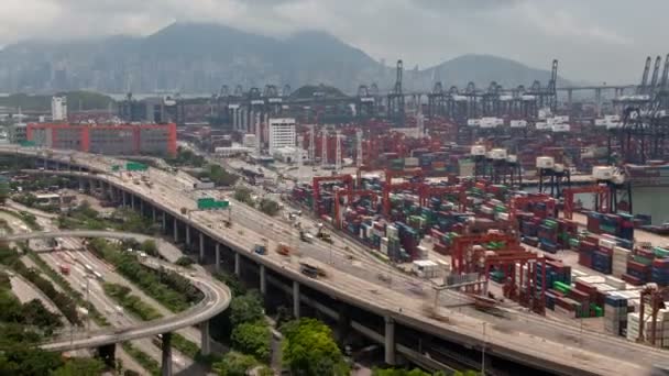 Timelapse Wide Overpass Hong Kong Highway Door Moderne Haven — Stockvideo