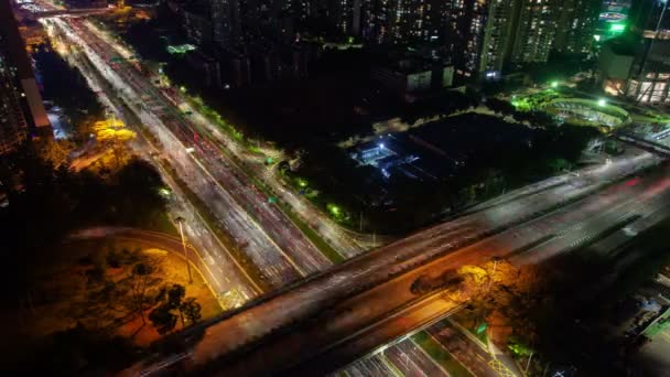 Timelapse Oświetlony Wiadukt Drogowy Nad Autostradą Shenzhen — Wideo stockowe
