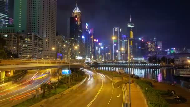 Timelapse Road Illumination Hong Kong Harbour — Stock Video