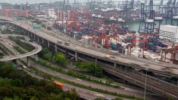 Timelapse Overpass Road Στη Βιομηχανική Περιοχή Του Χονγκ Κονγκ — Αρχείο Βίντεο