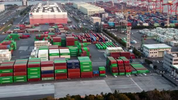 Timelapse Tráfico Coches Moderna Terminal Contenedores Tokio — Vídeos de Stock