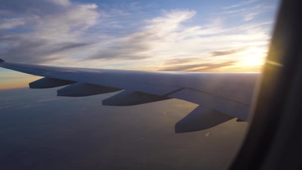 Wing Aircraft Sunset Transporte Aéreo Viagens Aviação — Vídeo de Stock