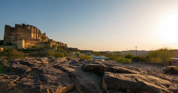 Jodhpur Stadsgezicht Tijdsverloop Het Majestueuze Fort Domineert Blauwe Stad Rajasthan — Stockvideo