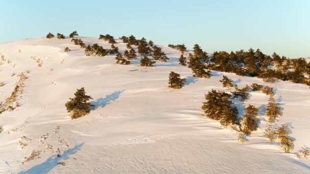 Χειμερινό Τοπίο Πέτρα Βράχο Που Καλύπτεται Χιόνι — Αρχείο Βίντεο
