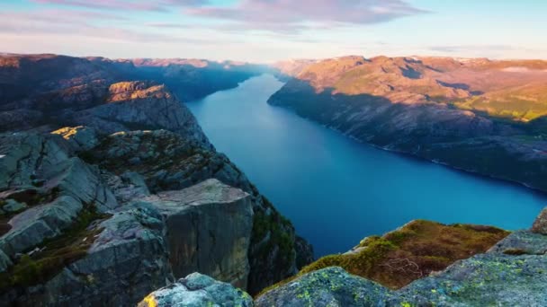 Norveç Zaman Çizelgesi Güzel Yerler Manzarası Günbatımı Gün Doğumu Manzarası — Stok video