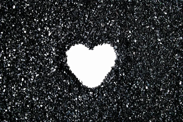 Κοντινό Πλάνο Αφηρημένο Μαύρο Φόντο Μονόχρωμη Υφή Λευκή Καρδιά Στη — Φωτογραφία Αρχείου