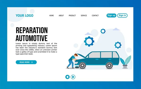 Pagina Destinazione Dell Illustrazione Vettoriale Riparazione Automobilistica — Vettoriale Stock