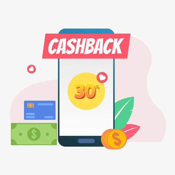 Vector Illustration Flat Style Cashback Concept Saving Money Money Refund — Stock Vector