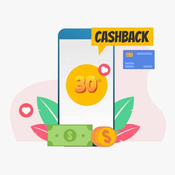 Vector Illustration Flat Style Cashback Concept Saving Money Money Refund — Stock Vector