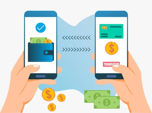 Vector Illustration Concept Online Money Transfer Smartphone Web Poster Banner — Stock Vector