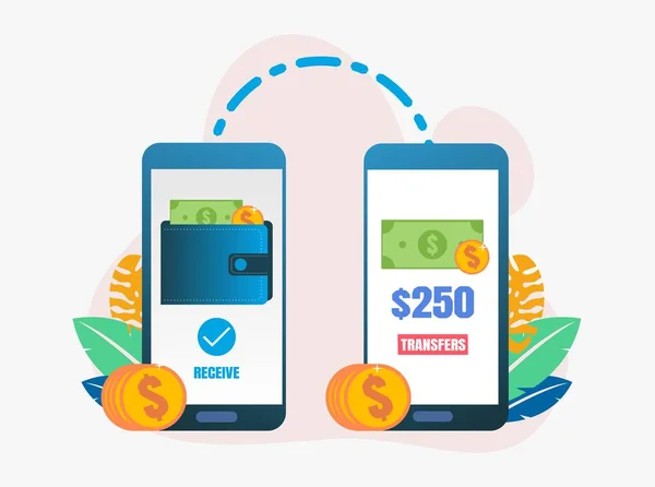 Vector Illustration Concept Online Money Transfer Smartphone Web Poster Banner — Stock Vector