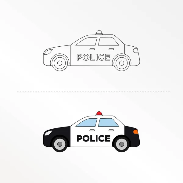 Şirin Polis Araba Vektör Tasarımı Çizimi. Çocuklar için boyama kitabı sayfaları.