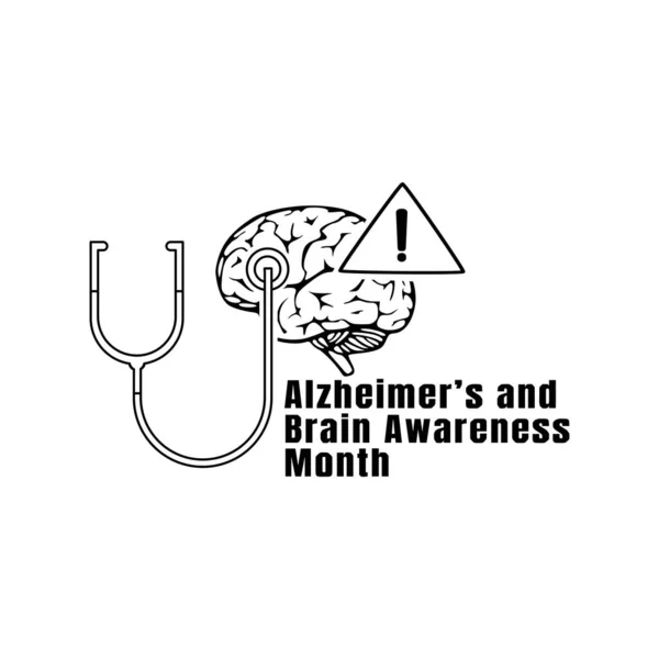 Alzheimer Mes Conciencia Cerebral Vector Illustration Line Art — Vector de stock