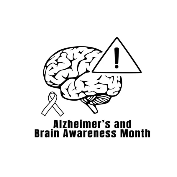 Alzheimer Mes Conciencia Cerebral Vector Illustration Line Art — Vector de stock