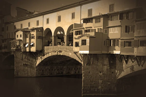 Vintage Och Vinjett Utsikt Över Ponte Vecchio Florens Italien — Stockfoto