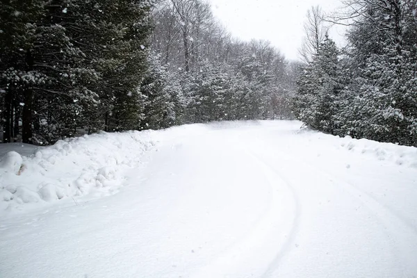 Snö Täckt Väg Snöstorm Februari Wausau Wisconsin Får Till Två — Stockfoto